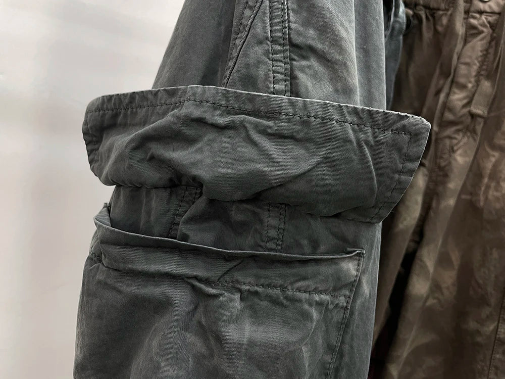 American Tactical Cargo Pants Men Premium 100% Cotton Distressed Tie Dye Straight Leg Loose Fit Multi Pocket Heavy Duty Casual