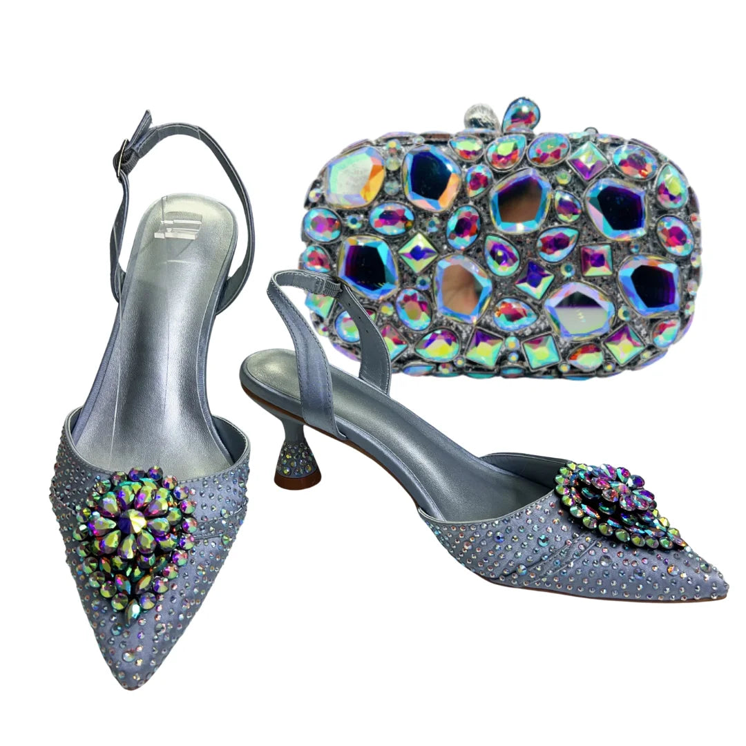 Women's Clutch Bag and Shoes Fairy Diamond High Heels Stylish Dress Shoes Pointed Toe Stiletto Heels Elegant Party Wedding Shoes