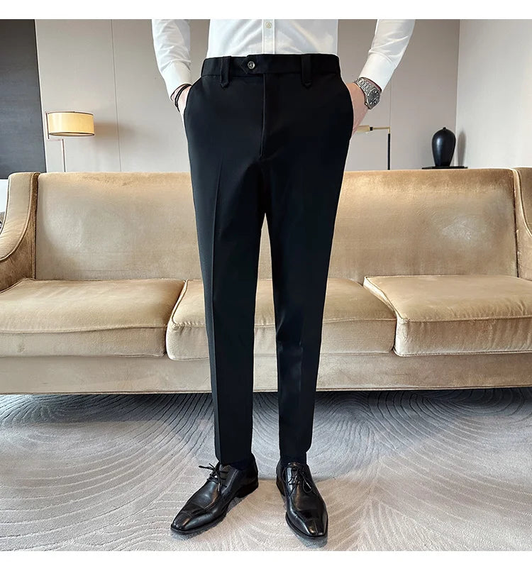 New Men Casual Solid Color Suit Pants Fashion Men Slim Fit Business Social Dress Pants Formal Wedding Social Party Male Trousers