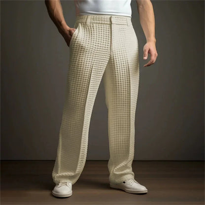 New 2026 Men's Elegant Waffle Suit Pants Solid Loose Straight Trousers Business Social Dress Pants Casual Vacation Pants for Men