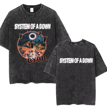 Washed Vintage System of A Down Toxicity Music Album Cover Tshirt Men Rock Oversized T Shirt 90s Alternative Metal Merch T-shirt