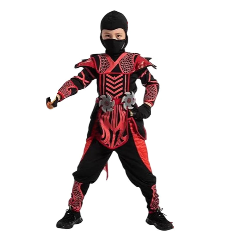 Ninja Halloween Costume for Boys Girls Superhero Outfit with Accessories Red Golden Ninja Carnival Party Cosplay Clothes