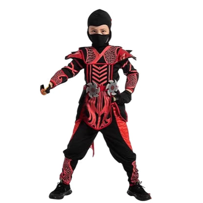 Ninja Halloween Costume for Boys Girls Superhero Outfit with Accessories Red Golden Ninja Carnival Party Cosplay Clothes