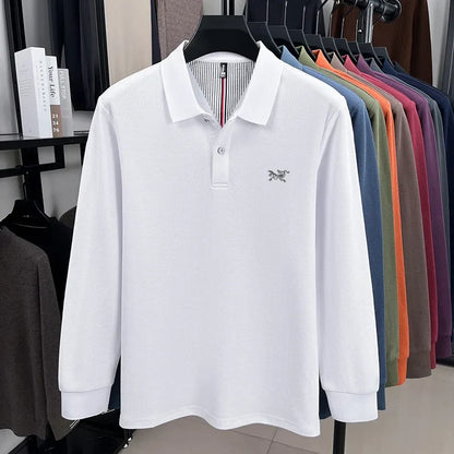 100% pure cotton high-end luxury brand men's long sleeved polo shirt autumn fashion original embroidery design golf top T-shirt