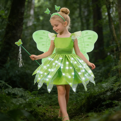 Childern Flower Fairy Dress Up Girls Princess Dress With Wings Halloween Elves Costume Carnival Party Tinkerbell Bell Dress