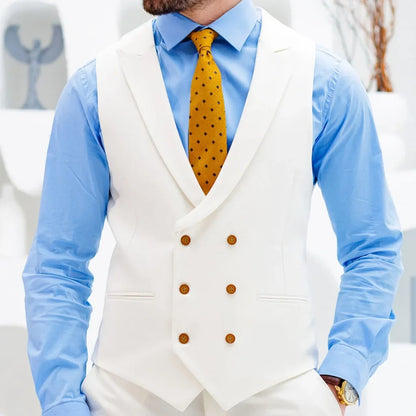 Men Vest White Double Button With Lapel Waistcoat For Wedding Birthday Banquet Party Business Work Casual Daily Men Suit Vest