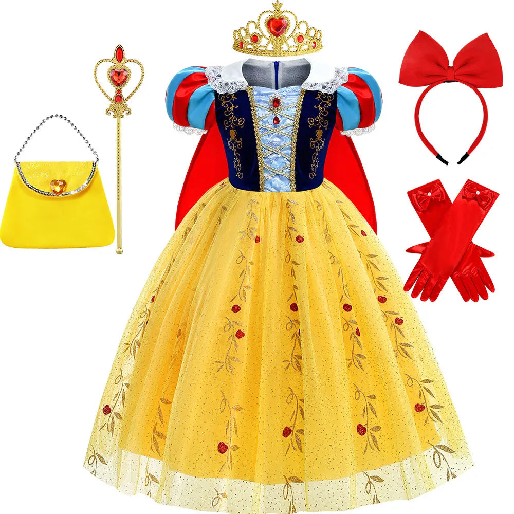 Girls Fantasy Birthday Dress Snow White Costume Deluxe Princess Ball Gown with Cape Toddler Christmas Frock Halloween Purim Robe