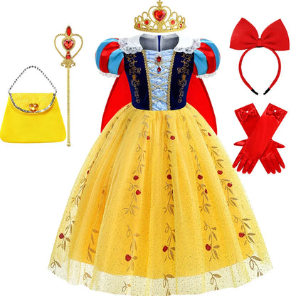 Girls Fantasy Birthday Dress Snow White Costume Deluxe Princess Ball Gown with Cape Toddler Christmas Frock Halloween Purim Robe