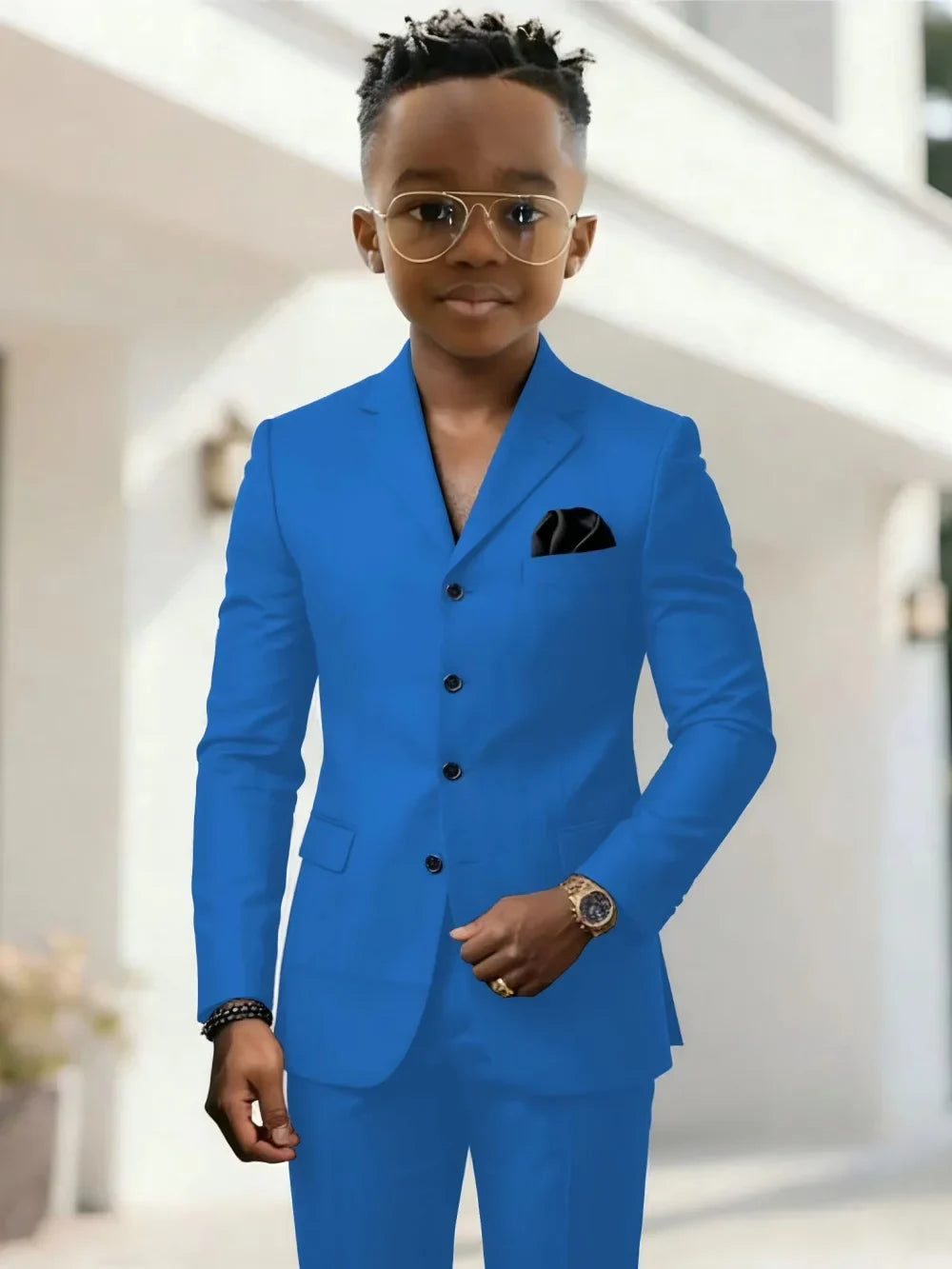 Stylish Boys Formal Suits 2 Pieces Jacket Pants Wedding Guest Clothes Handsome Notched Lapel Kids Slim Fit Suit Set For Birthday