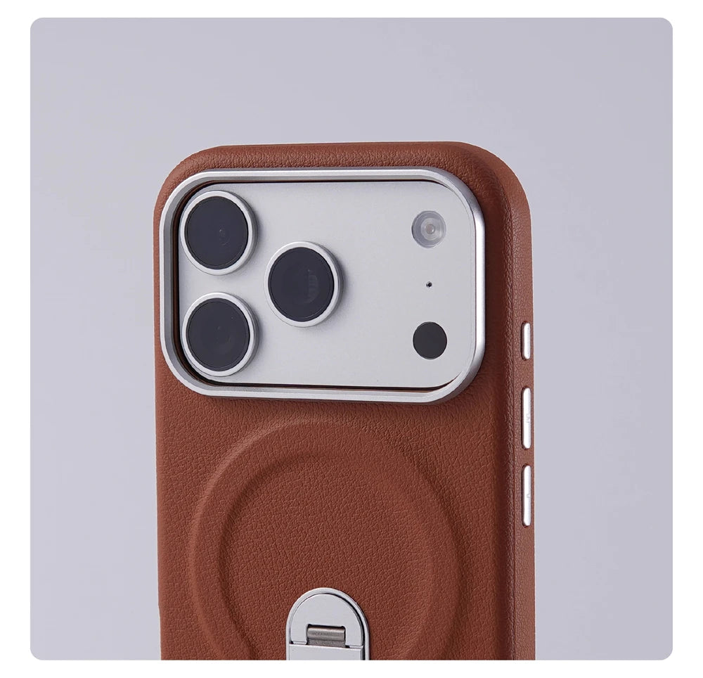 Luxury Rotation KickStand Business PU Leather Case For iPhone 17 Pro Max 16 15 14 13 For MagSafe Magnetic Matte Shockproof Cover