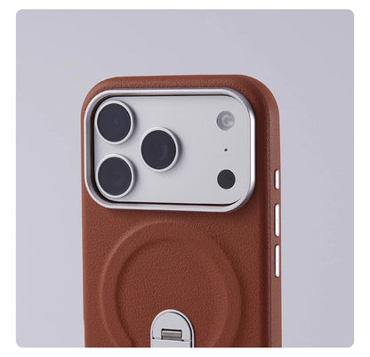 Luxury Rotation KickStand Business PU Leather Case For iPhone 17 Pro Max 16 15 14 13 For MagSafe Magnetic Matte Shockproof Cover