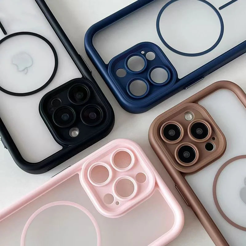 Luxury Matte For Magsafe Transparent Phone Case For iPhone 17 16 15 14 13 12 Pro Max 11 17 Pro 16 Plus Air Magnetic Bumper Cover