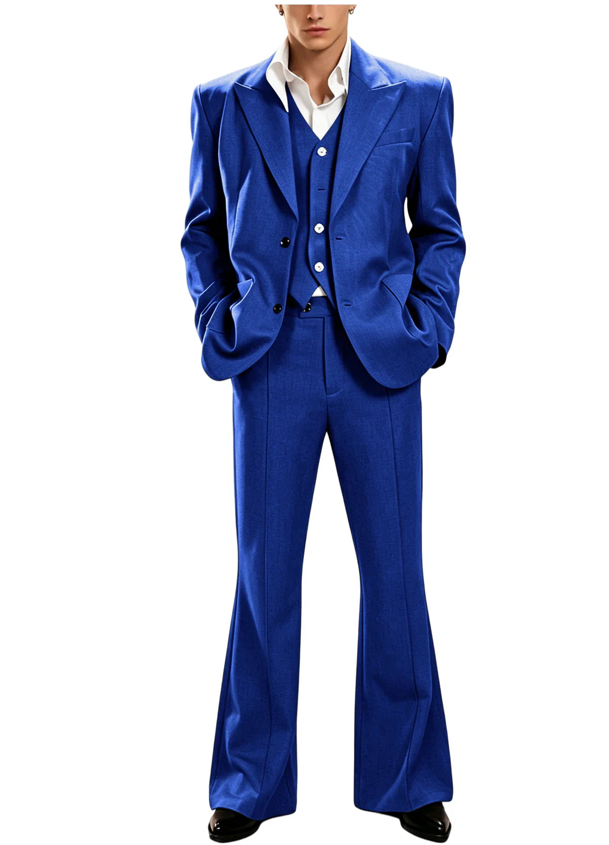 Vintage Men's 3 Piece Suit Set Peak Lapel Slim Fit 2 Button Double Breasted Blazer Vest Flared Pants for Formal Business Wedding