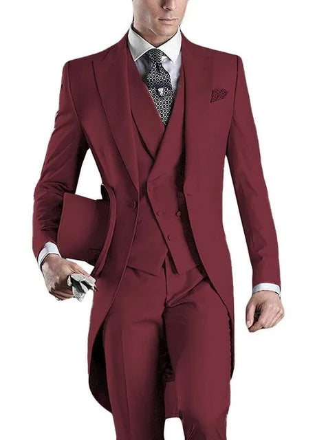 Costume Homme 3 Pieces Fashion Tuxedos Groom Wedding Men Suits Tuxedo Terno Masculino De Pour Hommes Blazer (Jacket+Pants+Vest)