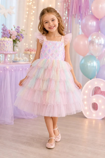 A Sweet and Lovely Girls' Mermaid Dress in Light Purple, Hot Sale Colorful Sparkling Sequin Party Outfit