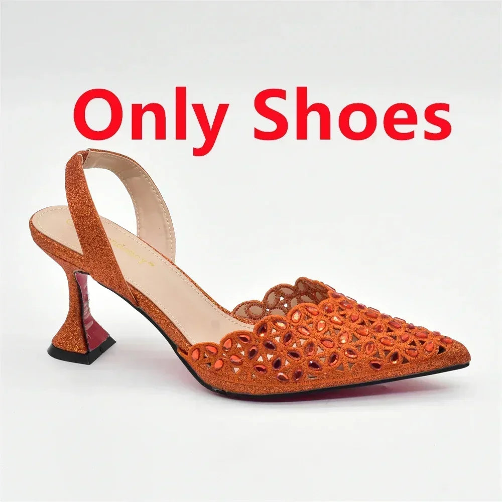 Gold Shoes and Bags Set for Women Ladies Shoe and Bag Set Latest Designers Pointed Toe Shoes Sexy Wedding Party Sandals