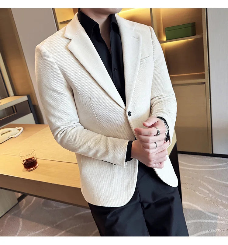 Autumn Winter Fashion Seaweed Pattern Suit Jacket High Quality Luxury Slim Fit Casual Men's Blazers Coats Social Prom Tuxedo