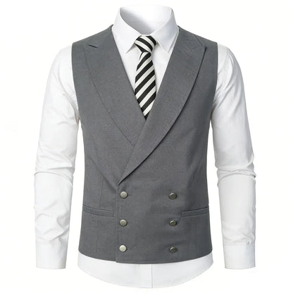 Men Vest Ivory Double Button With Lapel Solid Waistcoat For Wedding Banquet Party Business Office Casual Daily Men Suit Vest