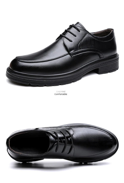 Men's Lace-up Business Casual Leather Shoes Spring Autumn New Platform Work Shoes Male Fashion Solid Color Dress Shoe Man