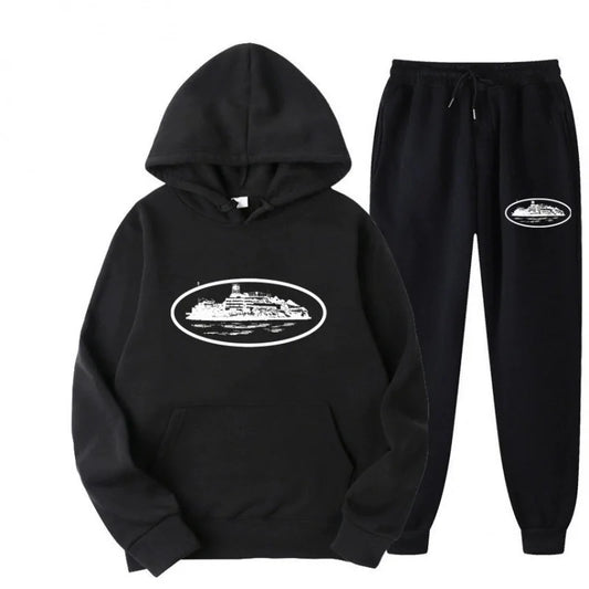 Loose Unisex Fleece-lined Printed Sweatshirt Hoodie Set Devil Prisoner Pattern New Female Casual Comfortable T