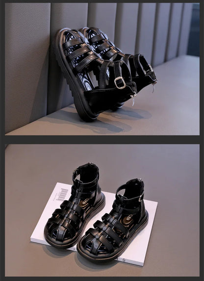 2024 Summer Kids Sandals for Girls New Fashion Children Thick Bottom High-top Roman Sandals Simple Toddlers Causal Beach Shoes