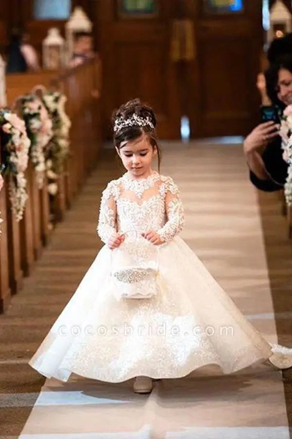 Cute Flower Girl Dresses for Wedding Big Bow Appliques Long Little Pageant Gowns Girls White Tulle First Communion Gowns