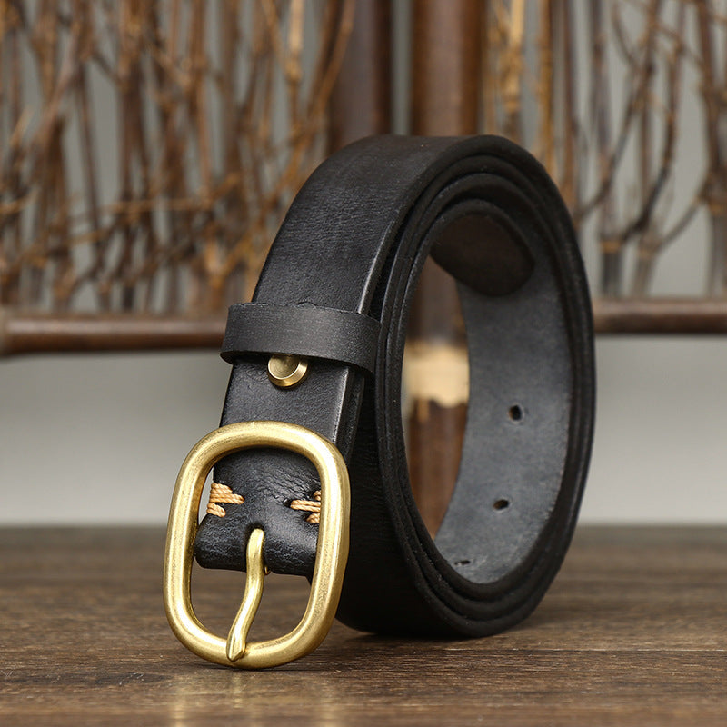 2.8CM Ladies Pure Cowhide High Quality Genuine Leather Belts for Women Brass Buckle Jeans Cowboy Waist Belt Luxury Designer