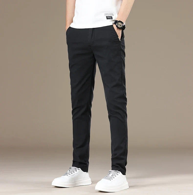 New Spring Summer Lyocell Fabric Mens Casual Pants Hight Quality Fashion Slim Business Trousers Brand Elastic Soft Pants