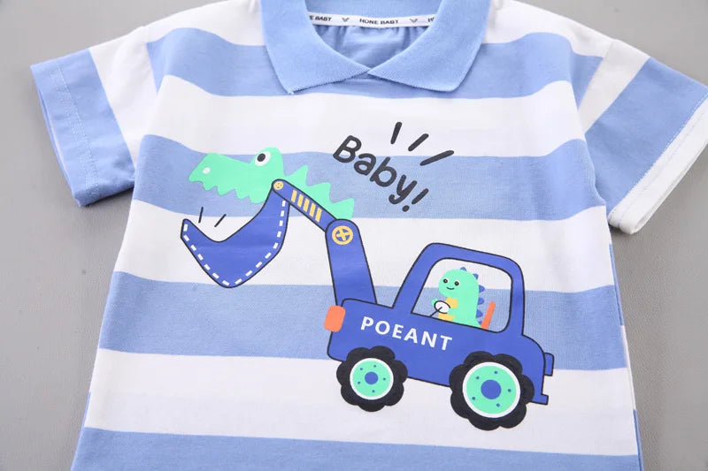 Baby New Summer Cartoon Clothing Children Boy Girls Printe Excavator T Shirt Shorts 2Pcs/sets Kids Infant Toddler Cacual