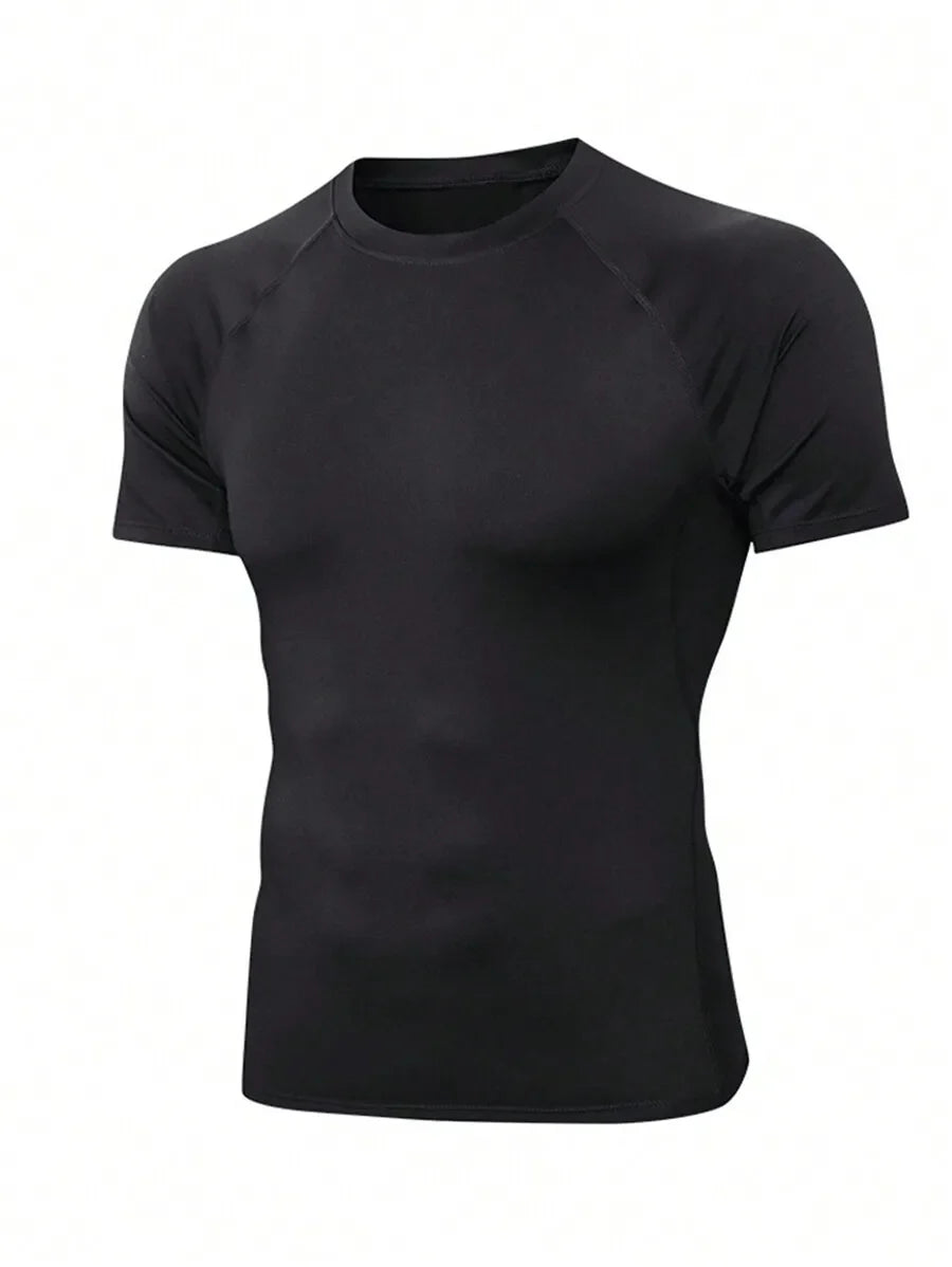 Men's Compression Running Tee, Quick-Dry Breathable Gym Shirt, Tight Athletic Soccer Jersey, Performance Workout T-Shirt for Fitness and Training