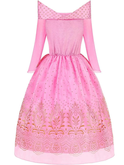 Sleeping Beauty Aurora Princess Dress Cosplay Off Shoulder Kids Gifts Fancy Halloween Party Girl Baby Lace Dress Set