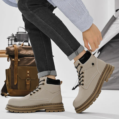 Handmade Outdoor Men Genuine Leather Boots Male Comfortable Business Party Casual Shoes Street Thick Sole Lace Up Shoes Big Size