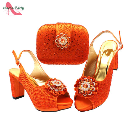 African Mature Women Shoes and Bag to Match in Teal Color Comfortable Heels with Platform for Garden Party