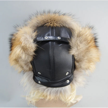 100% Real Fox Fur Hat Women's Russian Ushanka Aviator Trapper Snow Skiing Hat Caps Earflap Winter Raccoon Fur Bomber Hat
