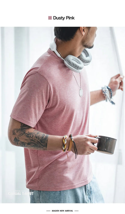 Casual Breathable Blended Short Sleeve T-shirt for Men's Summer Crew Neck Lightweight Basic Tees Versatile Loose Fit Tops