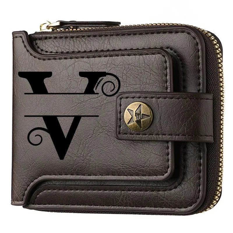 Men's Custom Wallet - Personalized Artificial Leather Men's Engraved Name and Letter Wallet, Father's Day Dad Gift, Brown