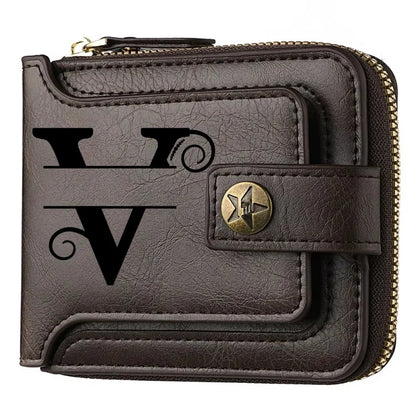 Men's Custom Wallet - Personalized Artificial Leather Men's Engraved Name and Letter Wallet, Father's Day Dad Gift, Brown