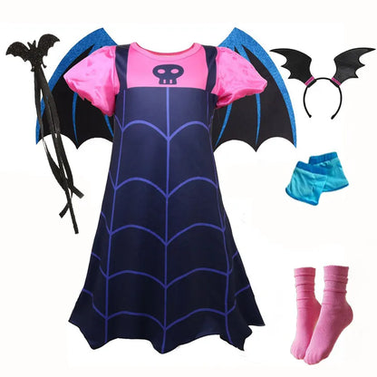 NEW Vampire Dress with Wings for Little Girls Vampirna Anime Role Playing Costume Toddler Halloween Bat Disguise Cute Purim Robe
