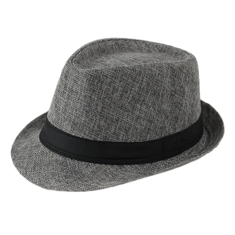 Summer Fedoras for Men Middle old aged Cap Linen Panama Solid  Jazz Hat Cowboy  Men's Women's  British Party Sun Hat