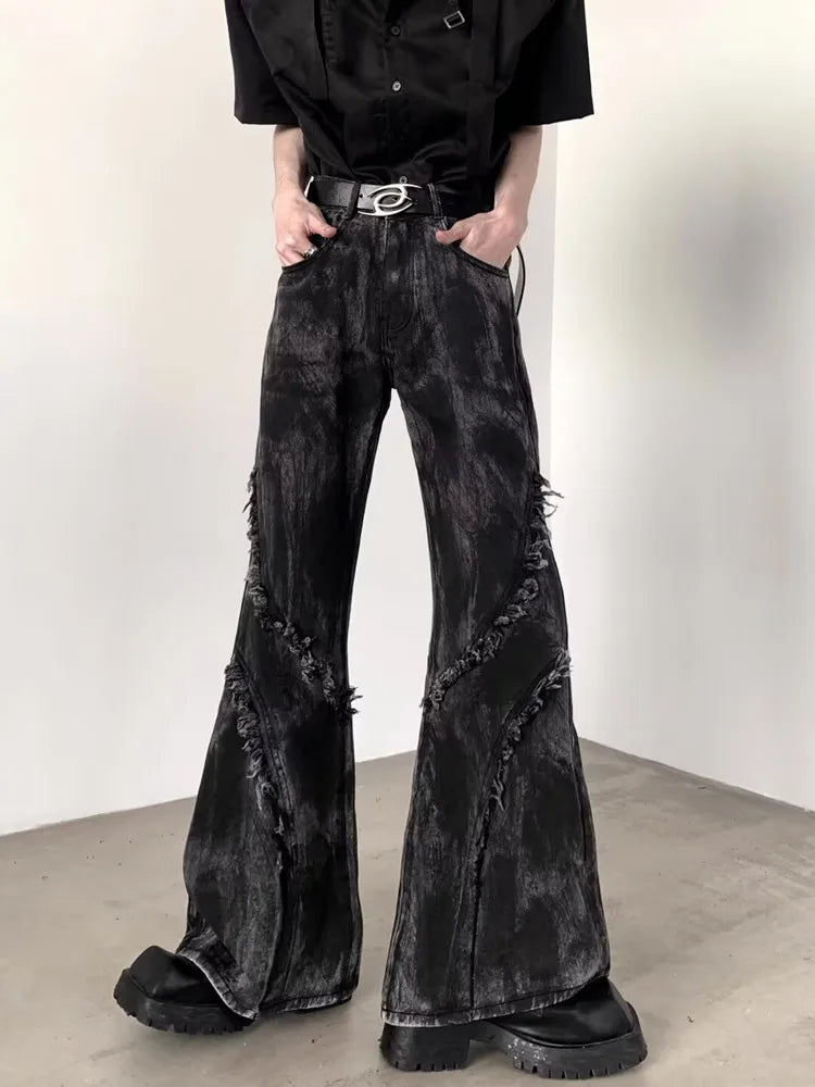 2025 Ropa Y2K Streetwear Washed Black Baggy Stacked Flare Jeans Pants For Men 90S Vintage Clothes Denim Trousers Pantalon Homme