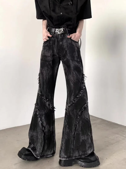 2025 Ropa Y2K Streetwear Washed Black Baggy Stacked Flare Jeans Pants For Men 90S Vintage Clothes Denim Trousers Pantalon Homme
