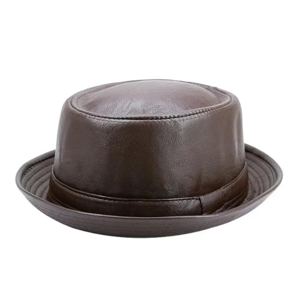 Men and Women Black Leather Fedora Hat Vintage Style Jazz Hat for Autumn & Winter Fashion, Handmade Trilby Hat