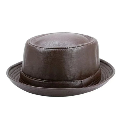 Men and Women Black Leather Fedora Hat Vintage Style Jazz Hat for Autumn & Winter Fashion, Handmade Trilby Hat
