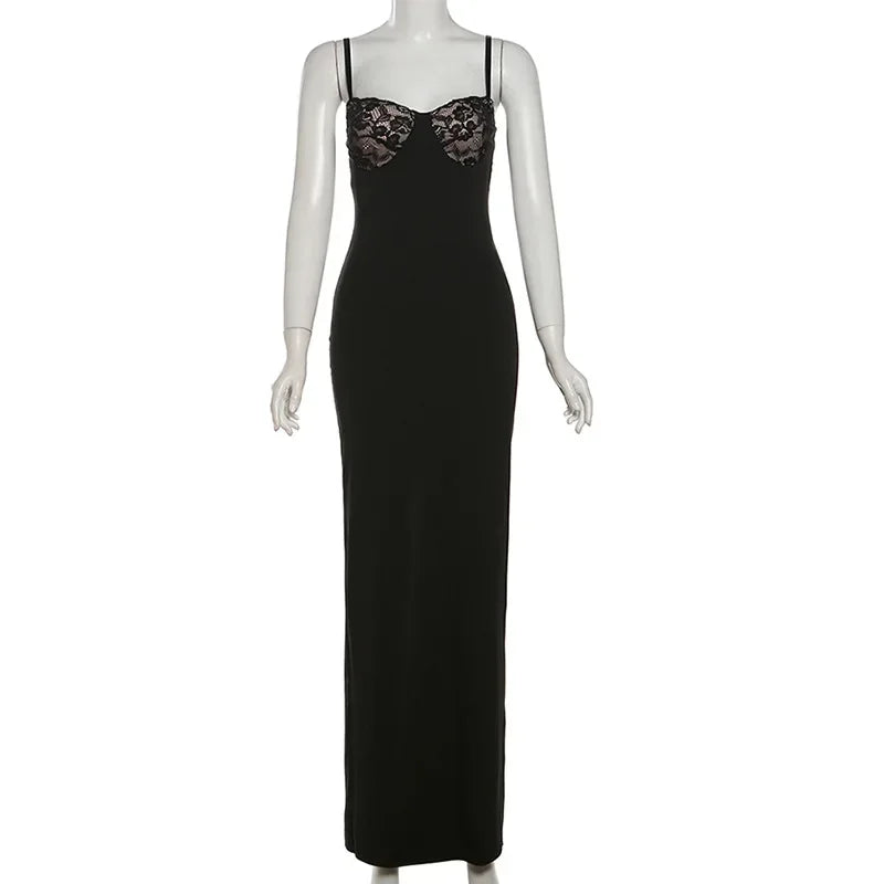 Lace Trim Sexy Backless Party Club Birthday Maxi Y2K Dress for Women Summer 2026 Sleeveless Bodycon Split Long Dresses Outfits