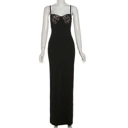 Lace Trim Sexy Backless Party Club Birthday Maxi Y2K Dress for Women Summer 2026 Sleeveless Bodycon Split Long Dresses Outfits
