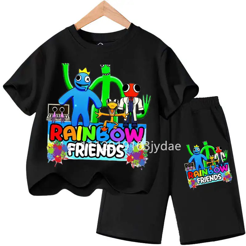 Kids Rainbow T-shirt Friends Girls Boys Clothes Summer Short Sleeve Tshirt Set Cartoon Tee Tops Game Anime Shirts Camiseta