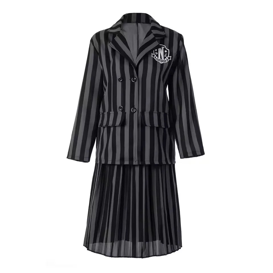 Girls Costumes Kids Black Striped Uniform Suit Birthday Party Halloween Cosplay Dresses For Kids