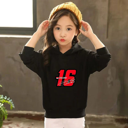 Children Hoodie Racing Sports driver number 16 Boys Girls Print Pullover 3-12Yrs Coat +Pants Toddler Clothes Leisure Black Set