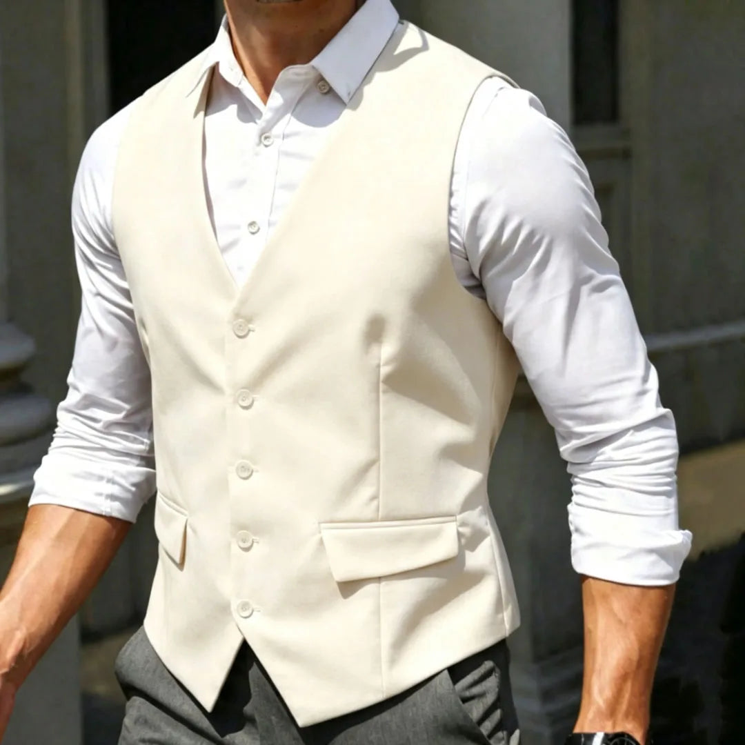 Men Vest White Single Breasted V Neck Solid Waistcoat For Wedding Banquet Business Party Work Office Casual Daily Men Suit Vest
