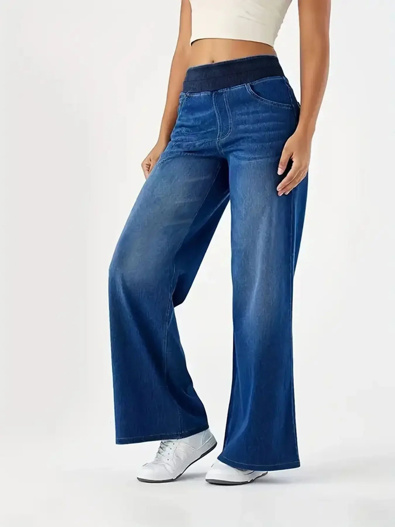 Jeans for Woman Y2k Jeans Baggy Jeans Stretchy Fabric Loose Straight Leg Ribbed Waist Design Modern Trousers Urban Fashion